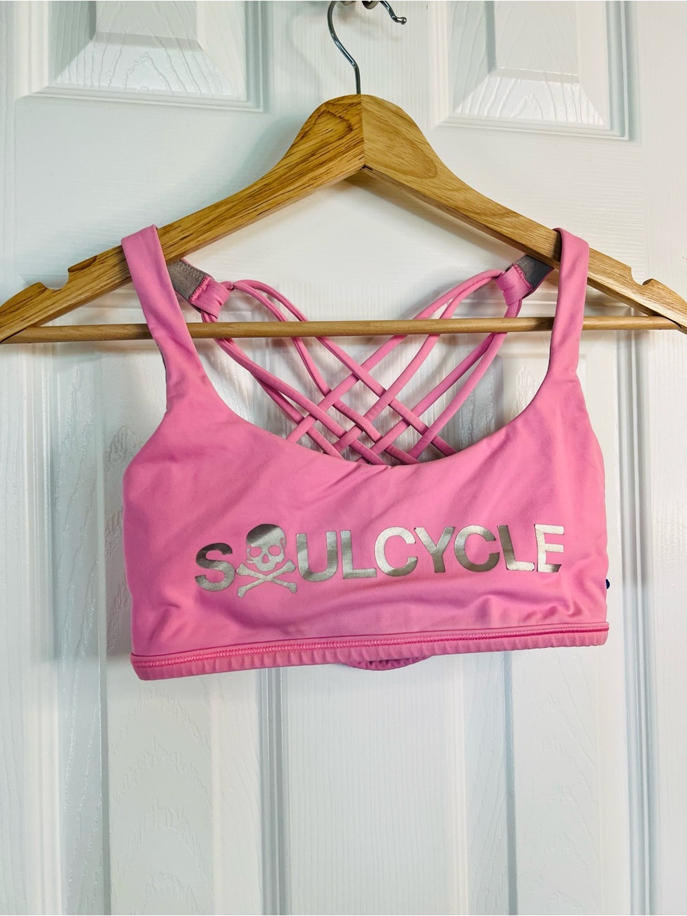 lululemon athletica Pink Strappy Sports Bra with Silver Logo
